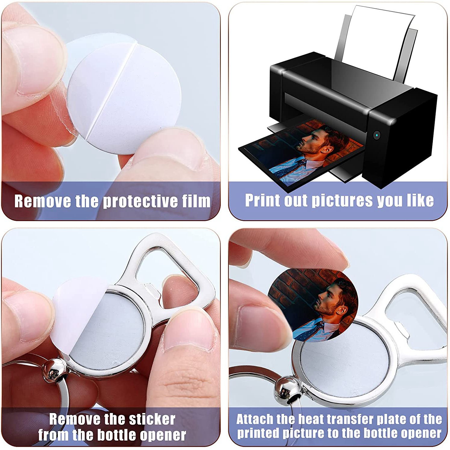 Bottle Opener Keyring - AED7-10 Pezzi Portachiavi Vuoti per Sublimazione,